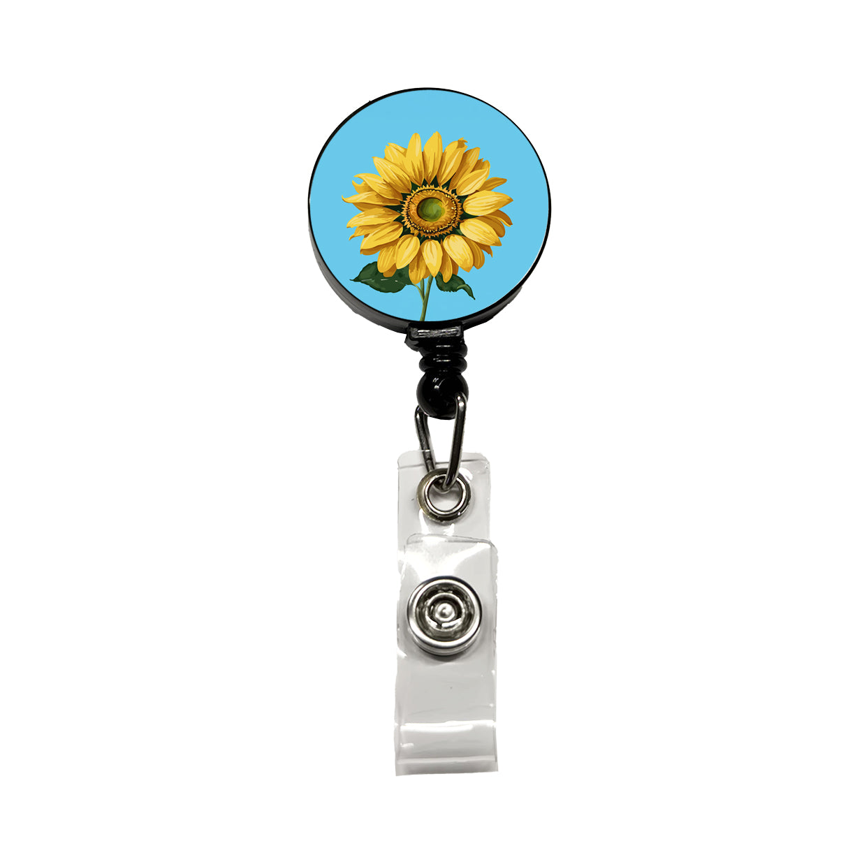 Sunflower Summer Flower with Stem Retractable ID Key Card Name Tag Badge Holder with Clip