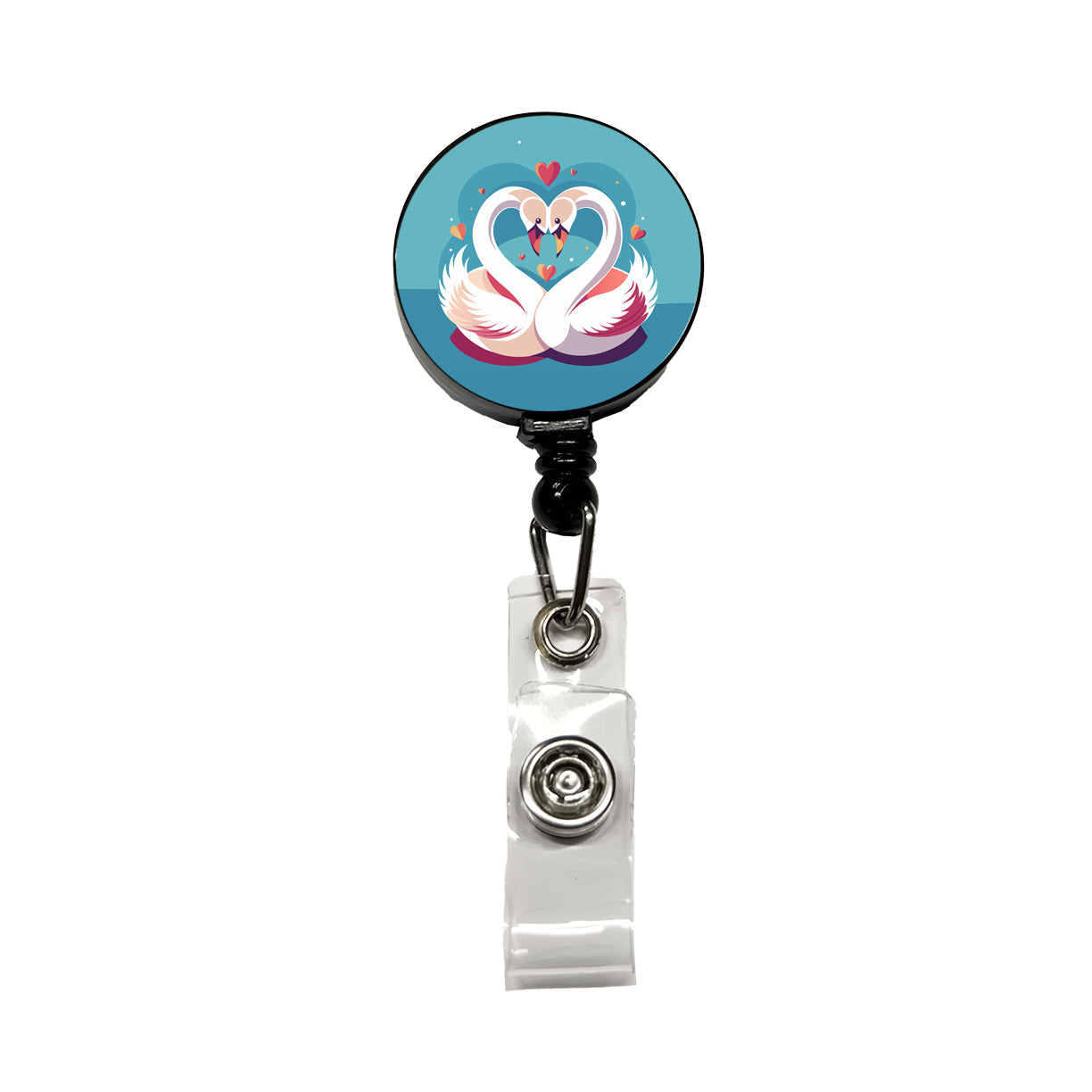 Swans in Love Anniversary Wedding Valentines Day Retractable ID Key Card Name Tag Badge Holder with Clip