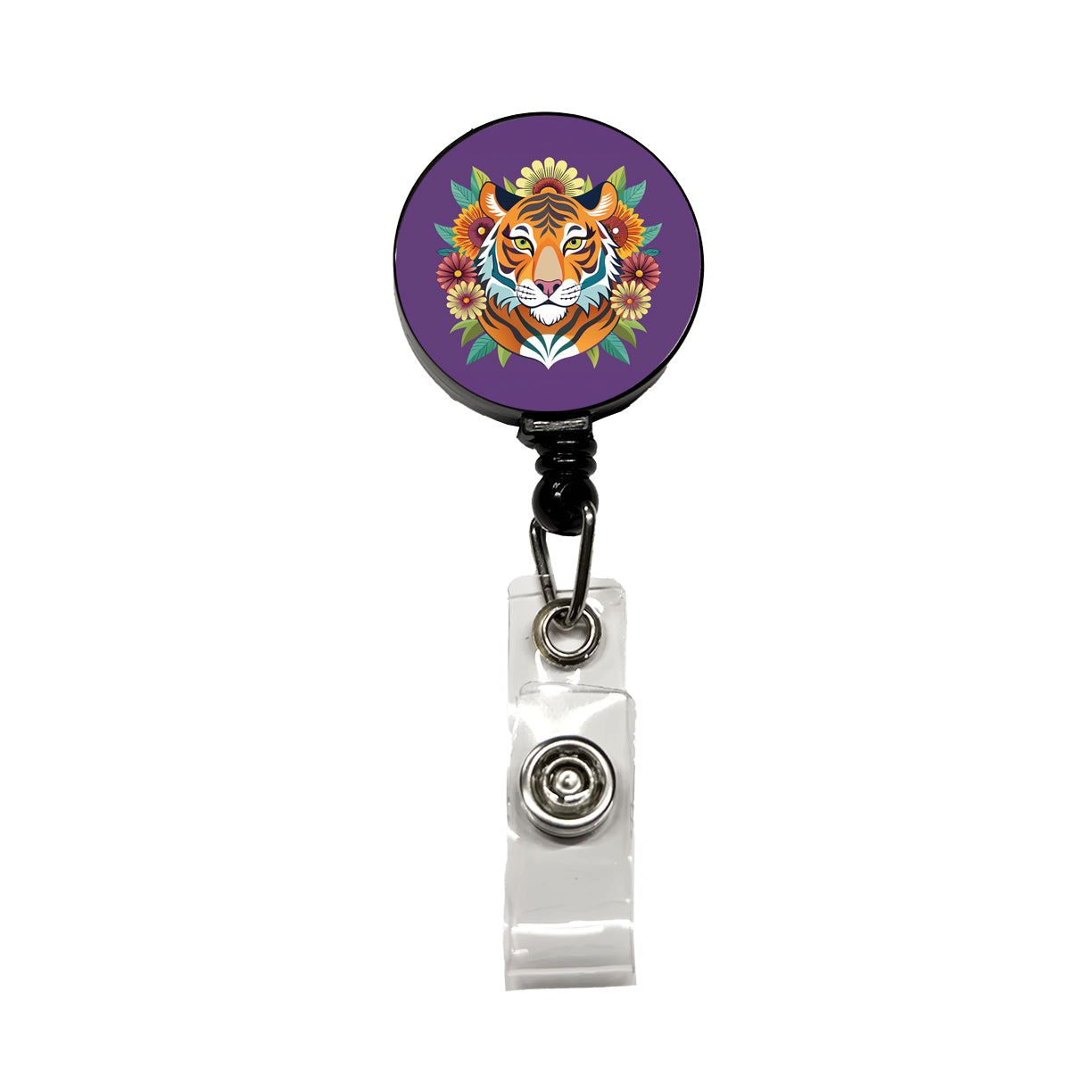 Tiger Head Floral Flowers Retractable ID Key Card Name Tag Badge Holder with Clip