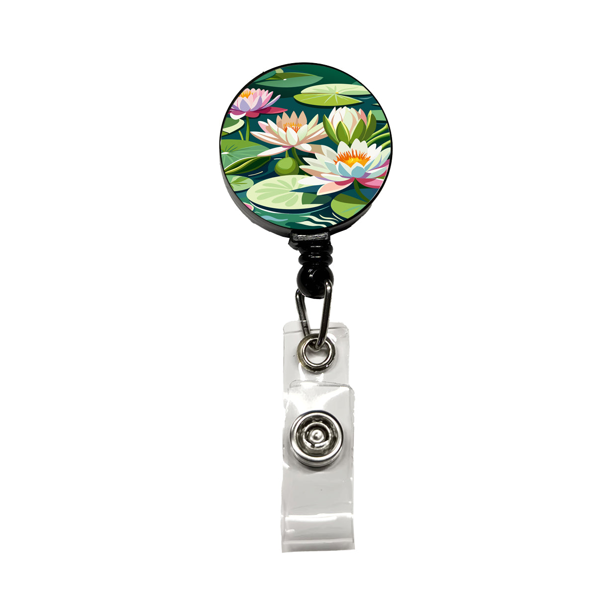 Water Lilies Lily Pond Retractable ID Key Card Name Tag Badge Holder with Clip
