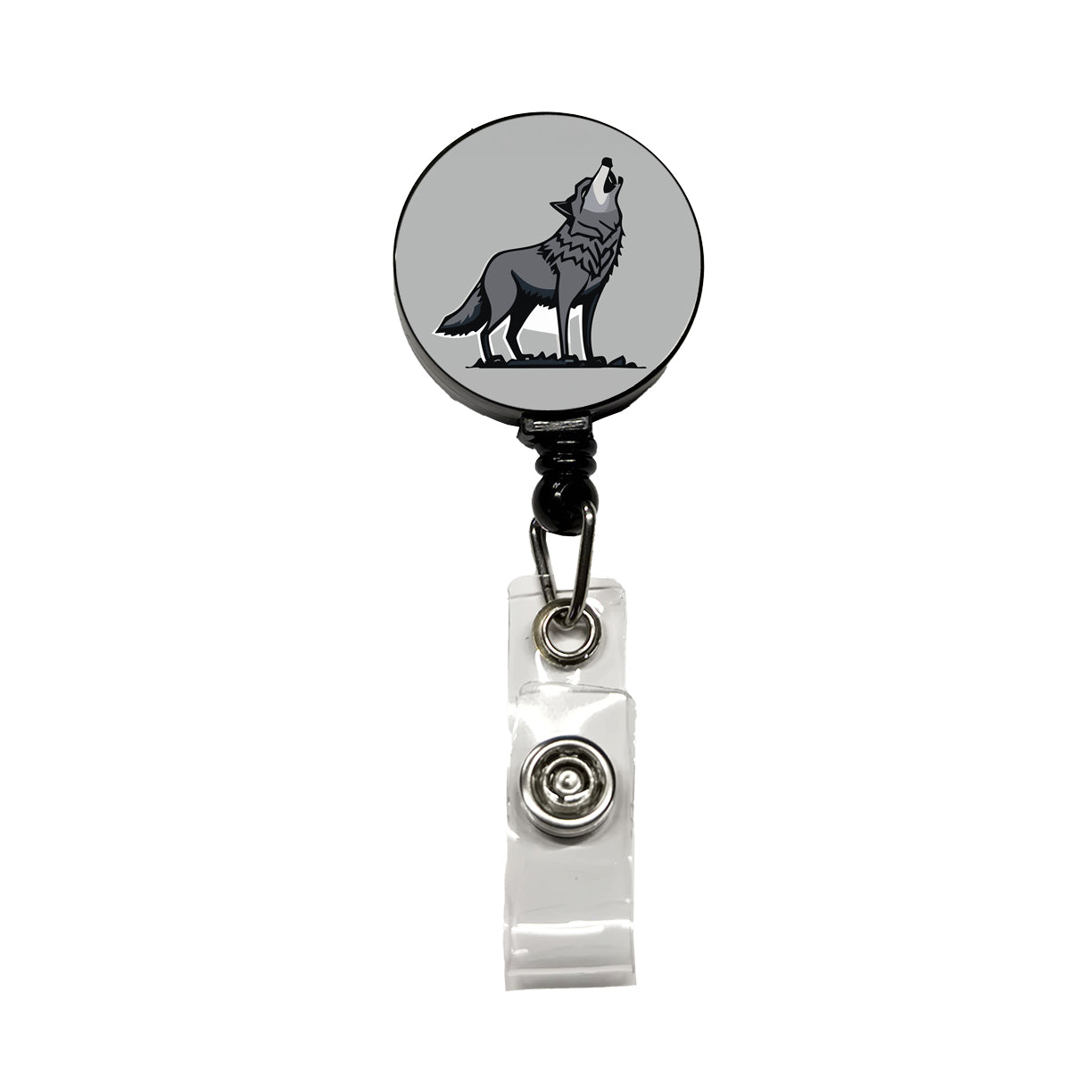 Wolf Howling Retractable ID Key Card Name Tag Badge Holder with Clip