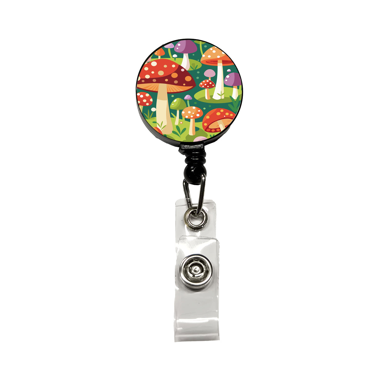 Woodland Mushrooms in the Forest Scattered Retractable ID Key Card Name Tag Badge Holder with Clip