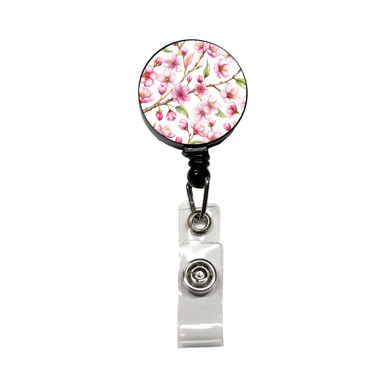 Cherry Blossom Flowers White Retractable ID Key Card Name Tag Badge Holder with Clip
