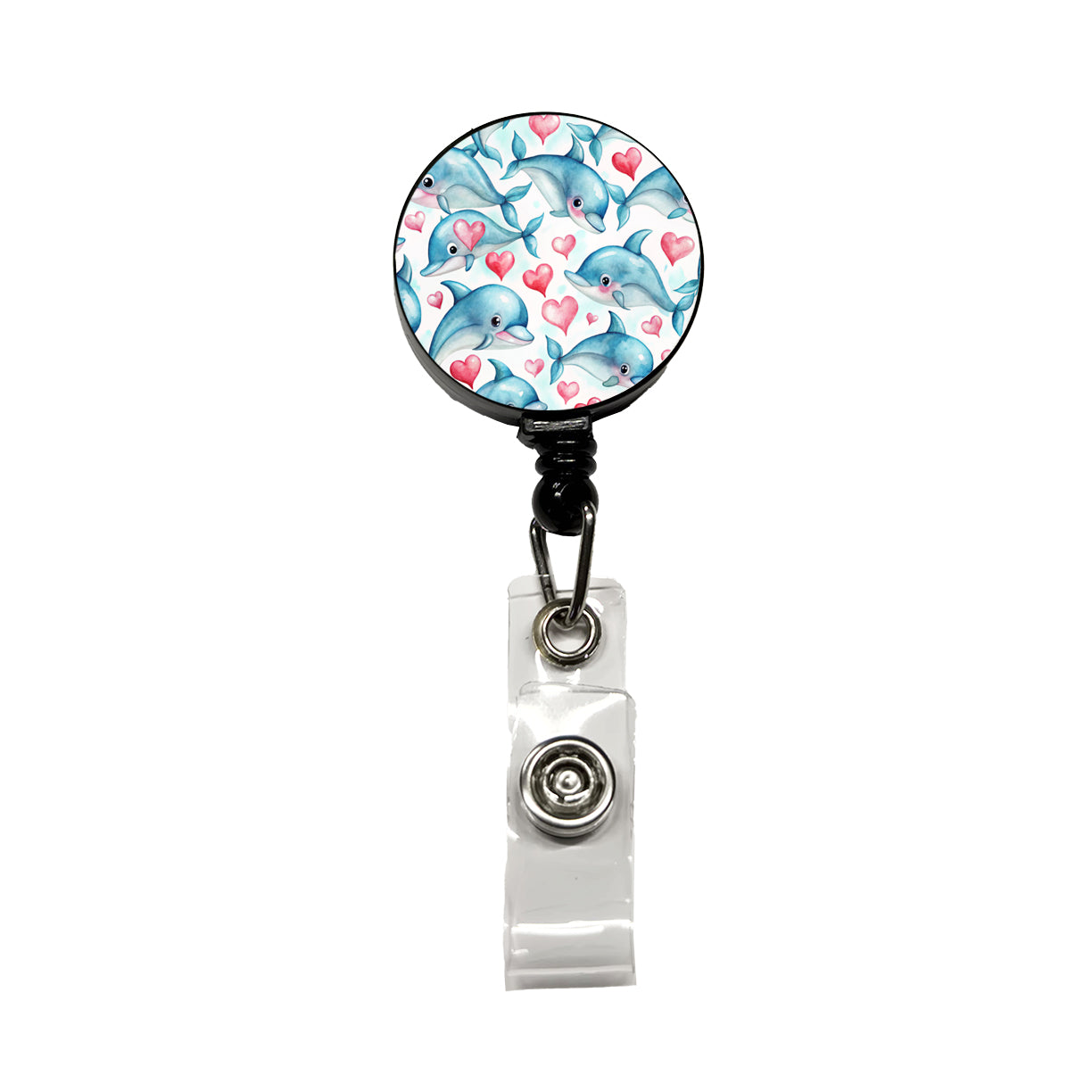 Cute Dolphin Faces Hearts Retractable ID Key Card Name Tag Badge Holder with Clip