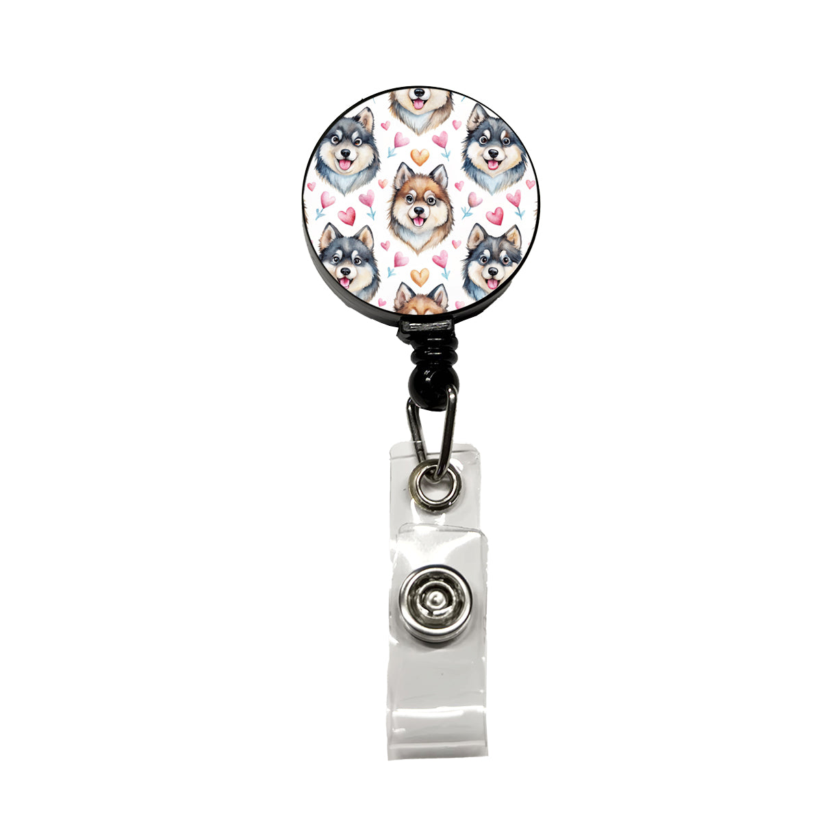 Cute Finnish Lapphund Dog Faces Retractable ID Key Card Name Tag Badge Holder with Clip