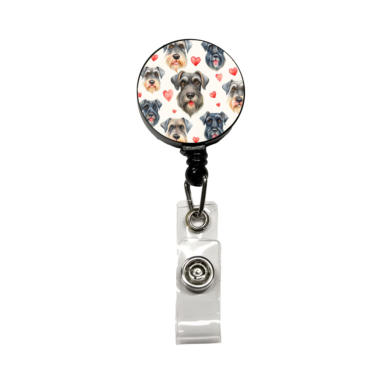 Cute Giant Schnauzer Dog Faces Hearts Retractable ID Key Card Name Tag Badge Holder with Clip