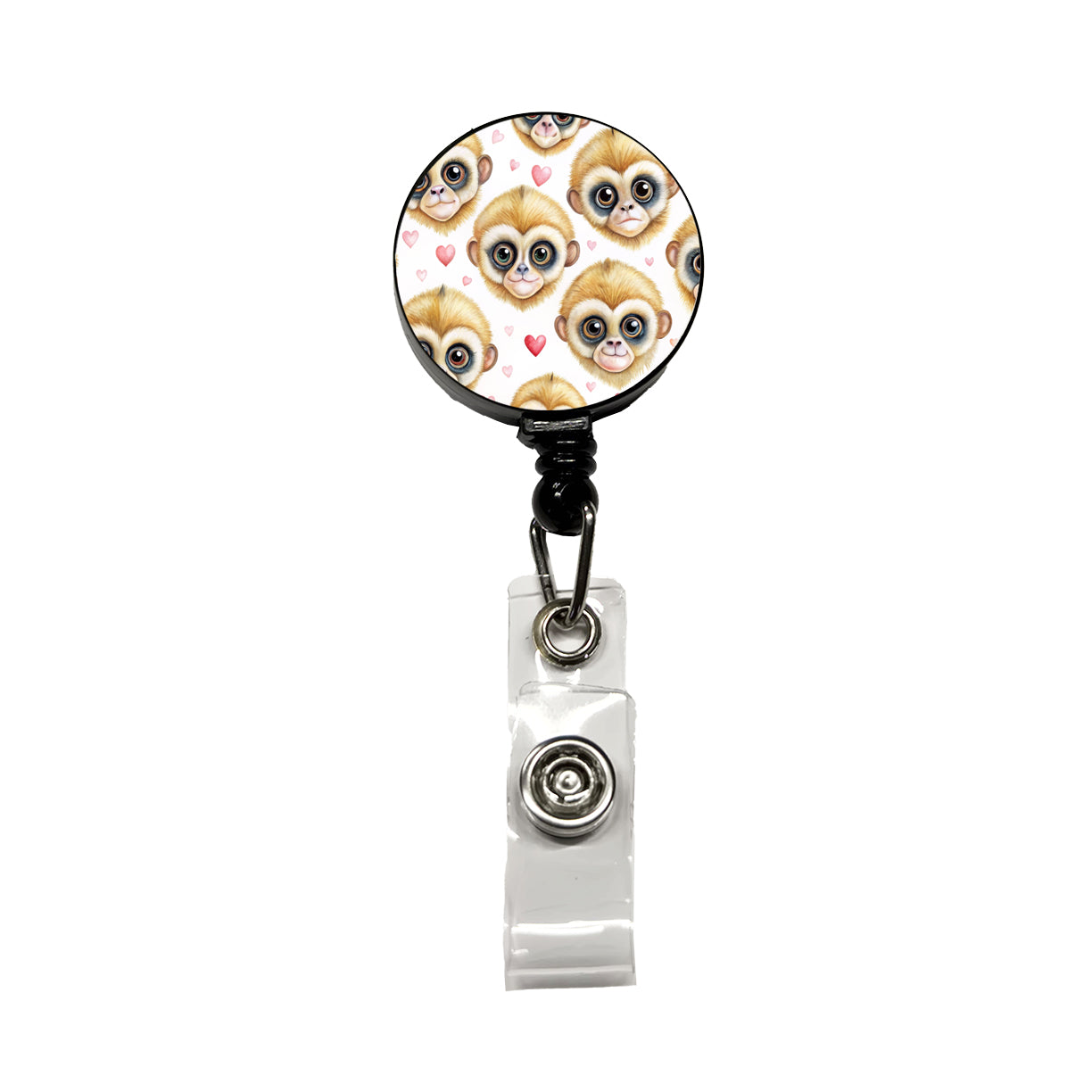 Cute Gibbons Faces Hearts Retractable ID Key Card Name Tag Badge Holder with Clip