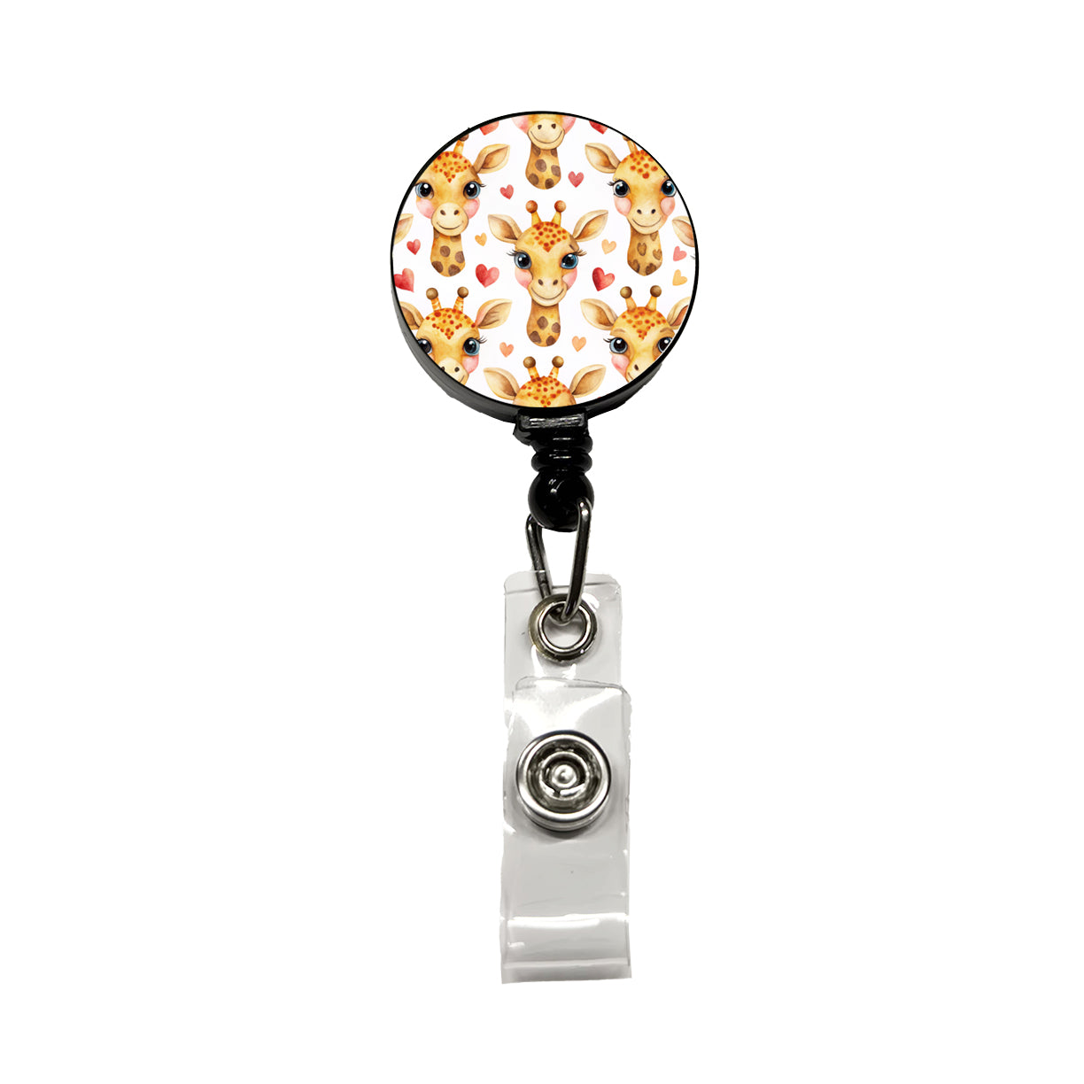 Cute Giraffe Faces Hearts Retractable ID Key Card Name Tag Badge Holder with Clip