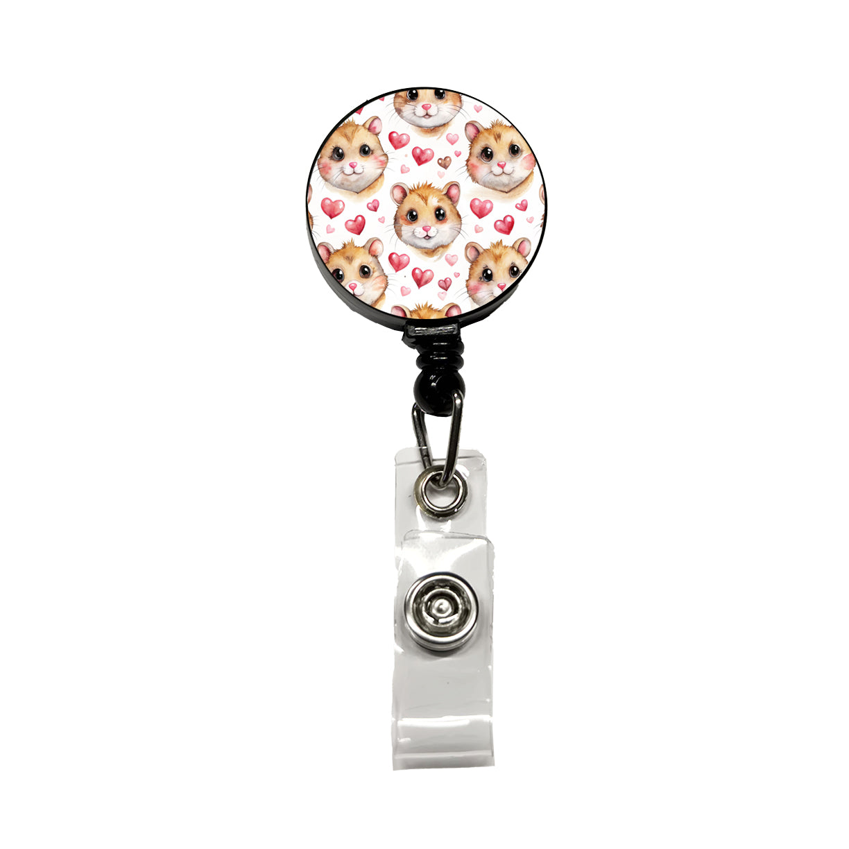 Cute Hamster Faces Hearts Retractable ID Key Card Name Tag Badge Holder with Clip