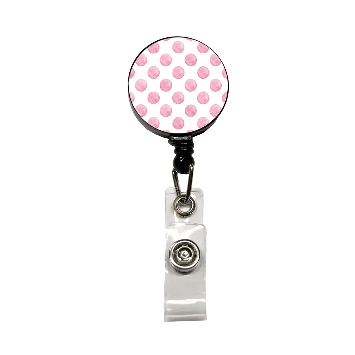 Light Pink Polka Dots White Background Retractable ID Key Card Name Tag Badge Holder with Clip