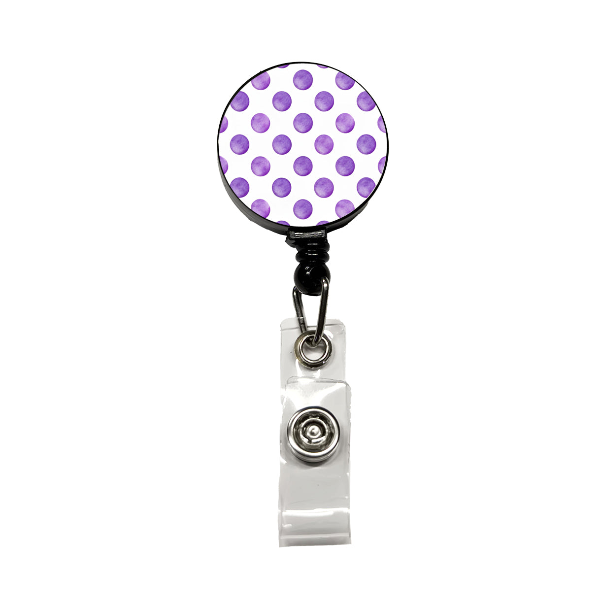 Purple Polka Dots White Background Retractable ID Key Card Name Tag Badge Holder with Clip