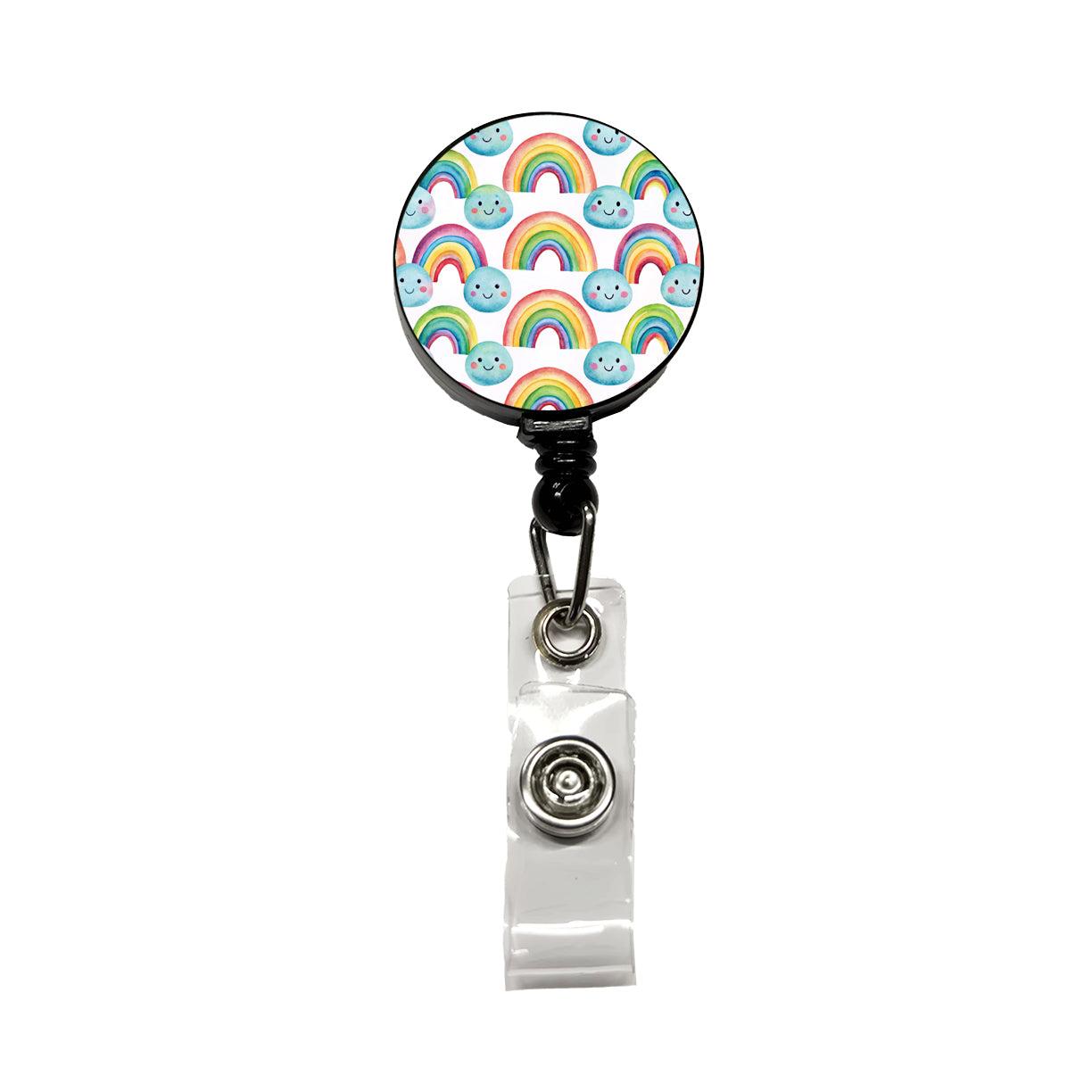 Adorable Smiling Rainbows Clouds Retractable ID Key Card Name Tag Badge Holder with Clip