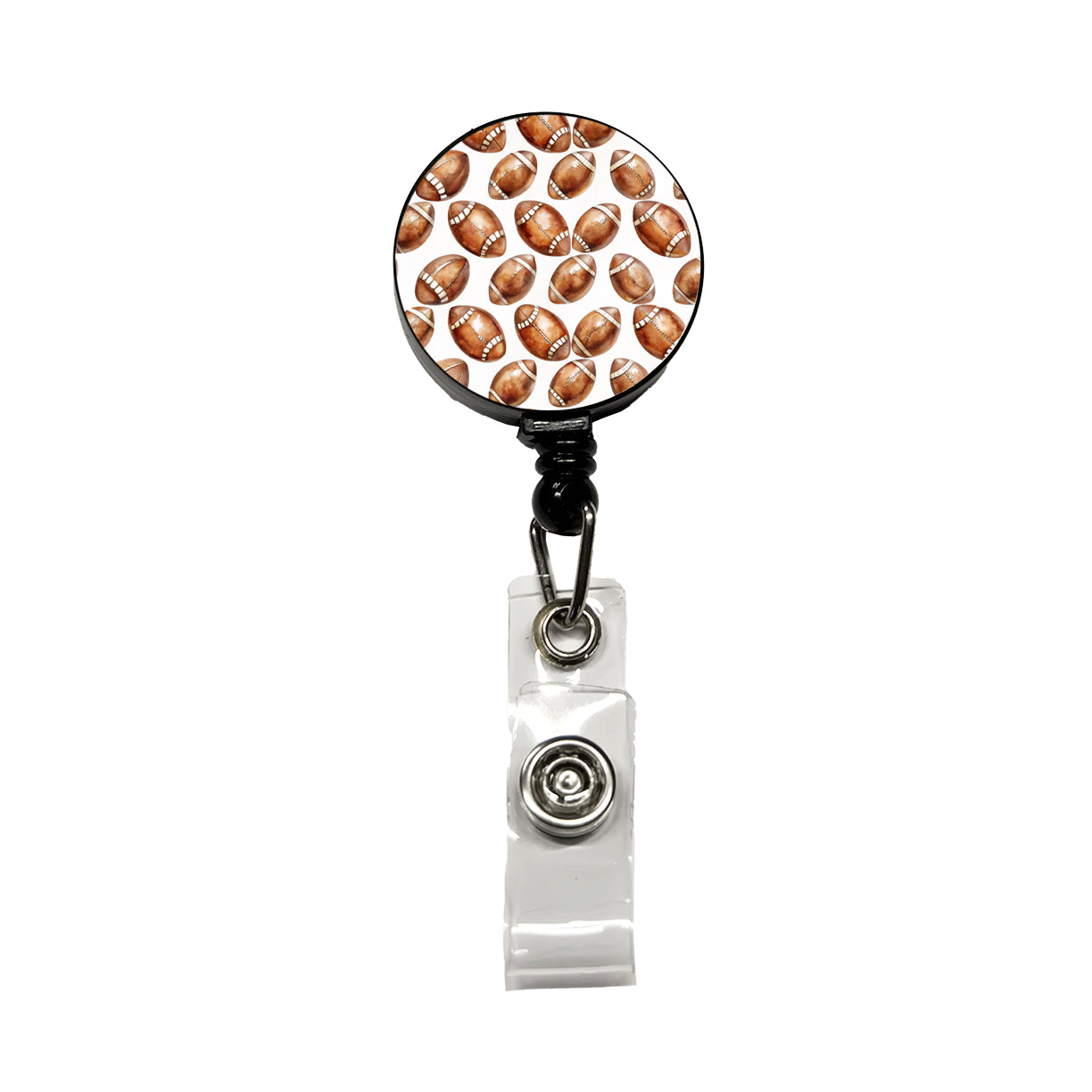 Bunch Of Brown Footballs Retractable ID Key Card Name Tag Badge Holder with Clip