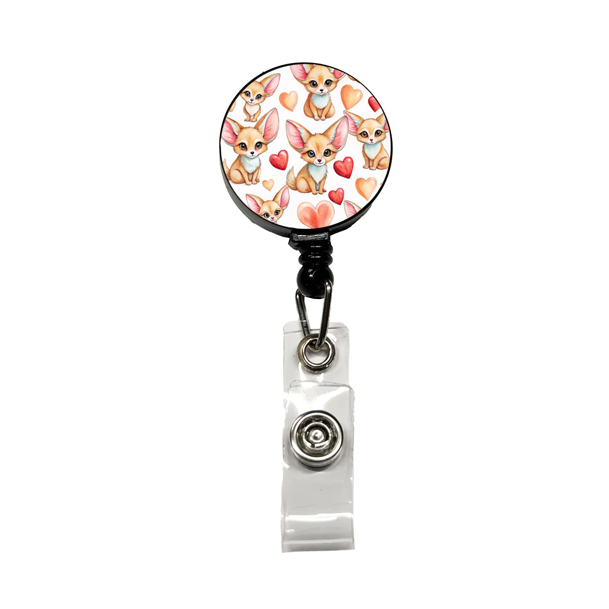 Chibi Fenec Foxes And Hearts Retractable ID Key Card Name Tag Badge Holder with Clip