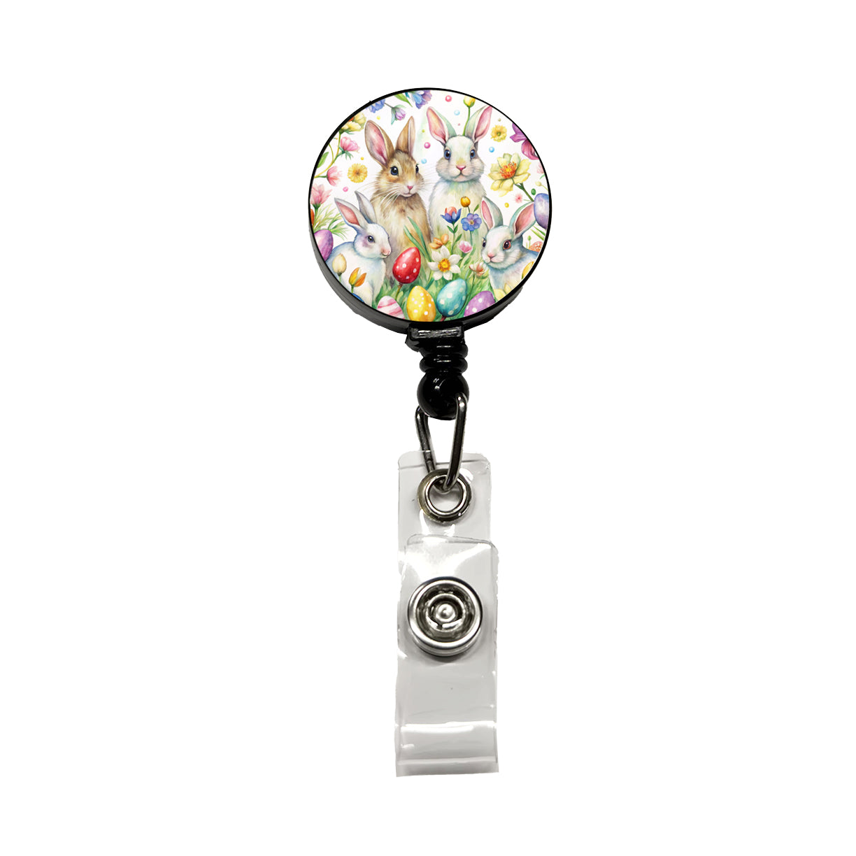 Easter Bunny Rabbit Eggs Flowers Retractable ID Key Card Name Tag Badge Holder with Clip