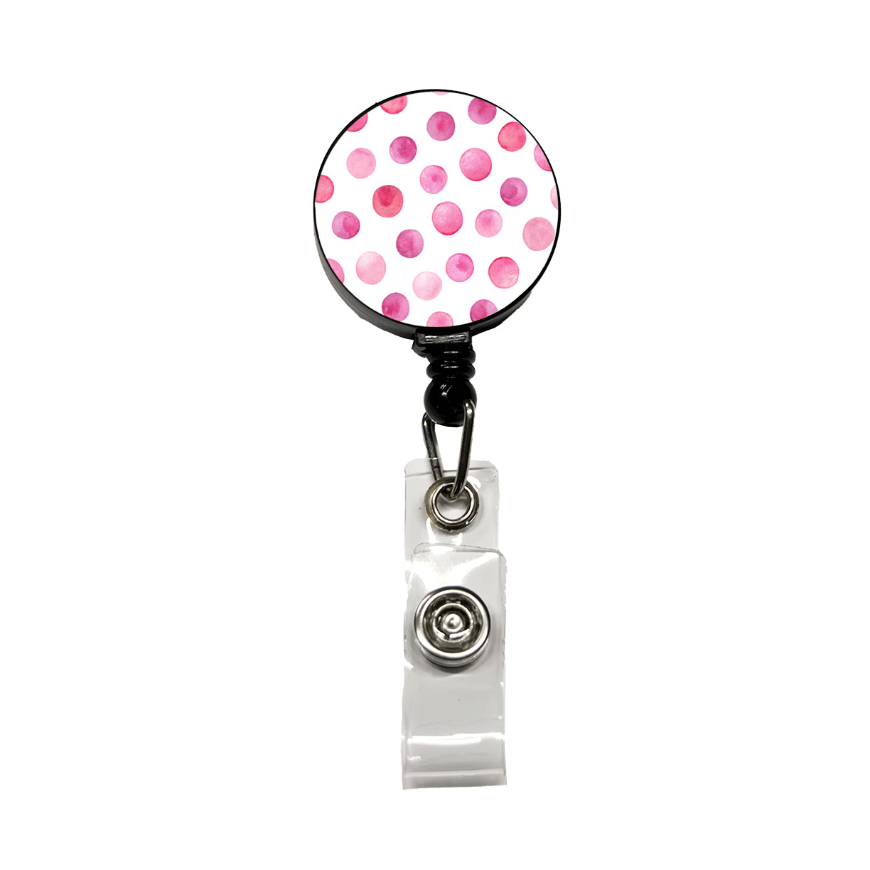 Pink Polka Dots White Background Retractable ID Key Card Name Tag Badge Holder with Clip