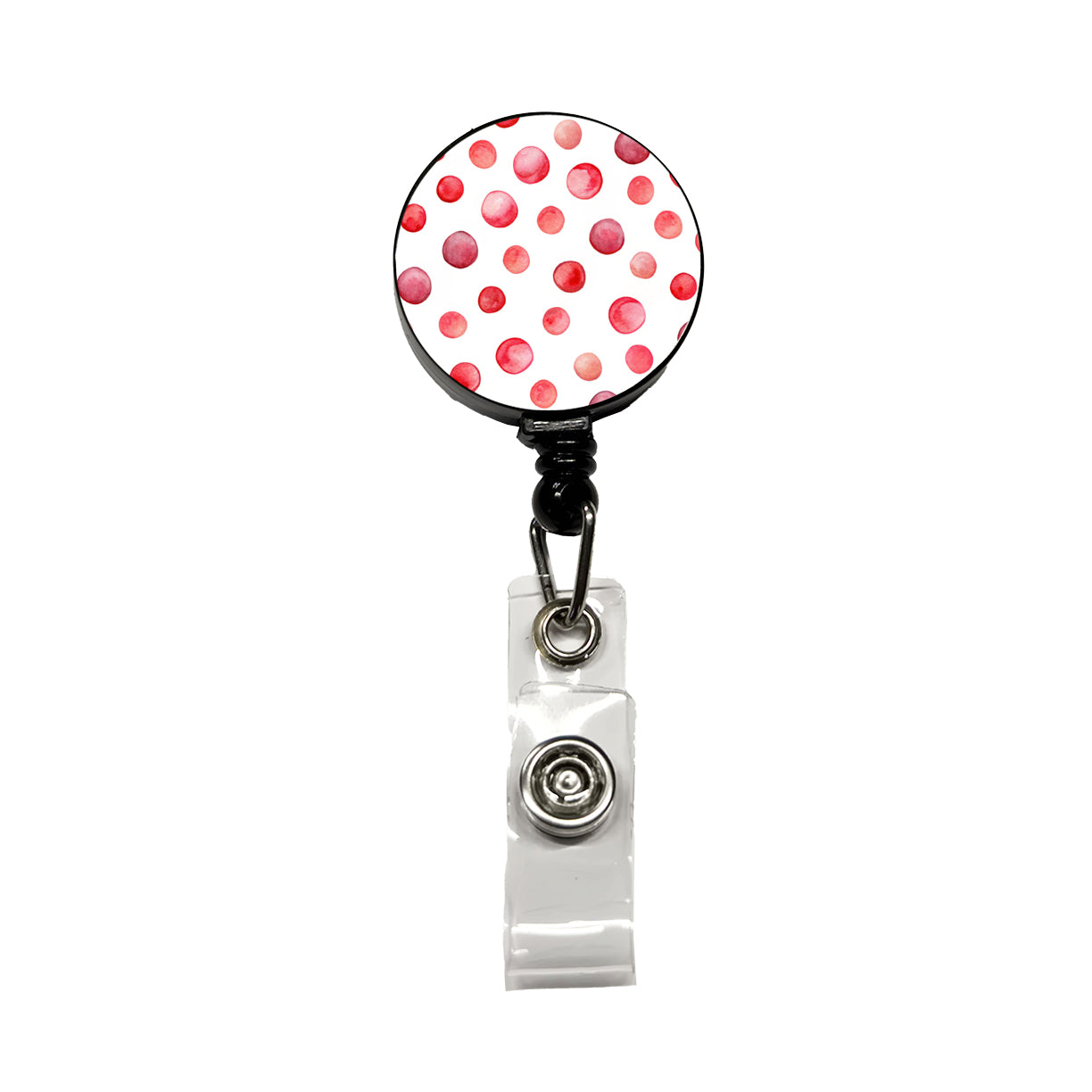 Red Polka Dots Fun White Background Retractable ID Key Card Name Tag Badge Holder with Clip