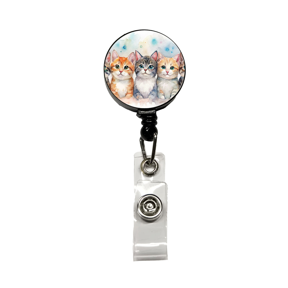 Small Cute Cats In A Row Retractable ID Key Card Name Tag Badge Holder with Clip