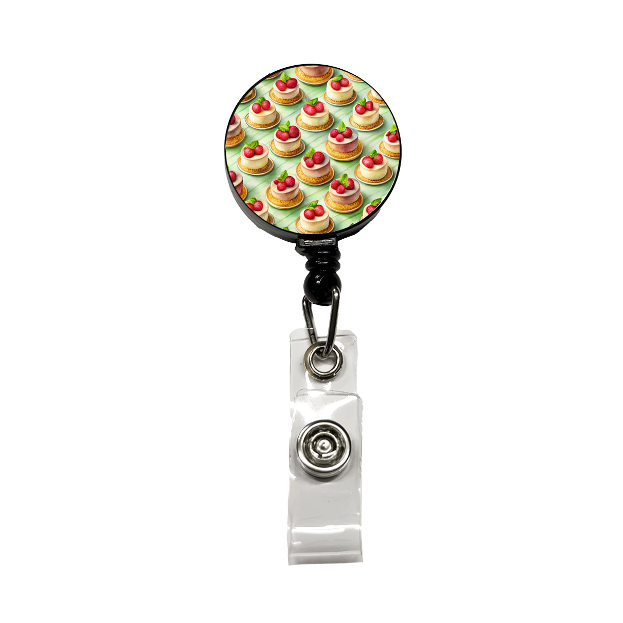 Tiny Cheesecakes On Plates In A Row Retractable ID Key Card Name Tag Badge Holder with Clip