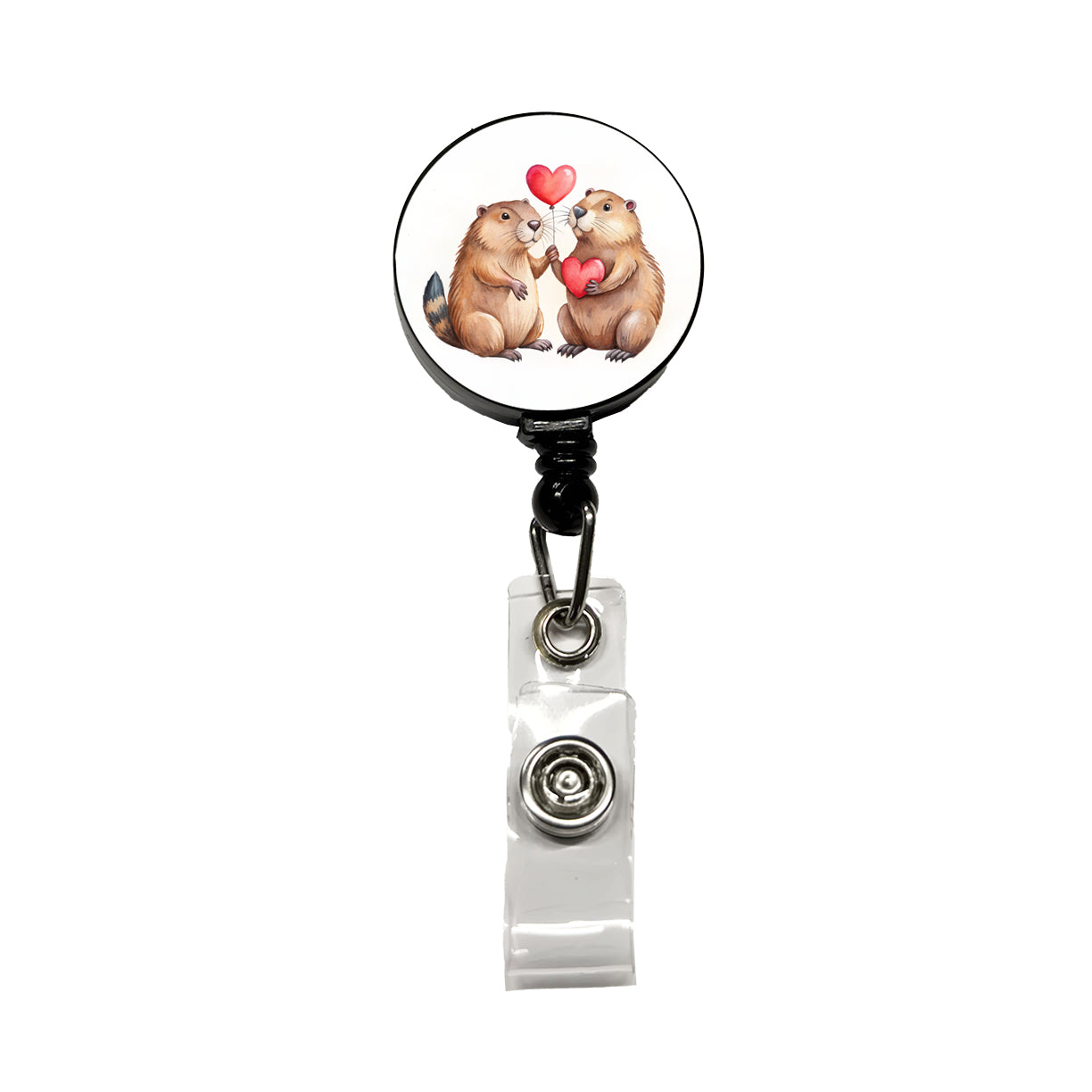 Beavers In Love With Hearts Valentine's Day Retractable ID Key Card Name Tag Badge Holder with Clip