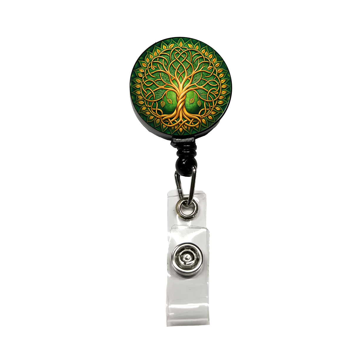 Irish Celtic Knot Tree Of Life Green And Golden Retractable ID Key Card Name Tag Badge Holder with Clip