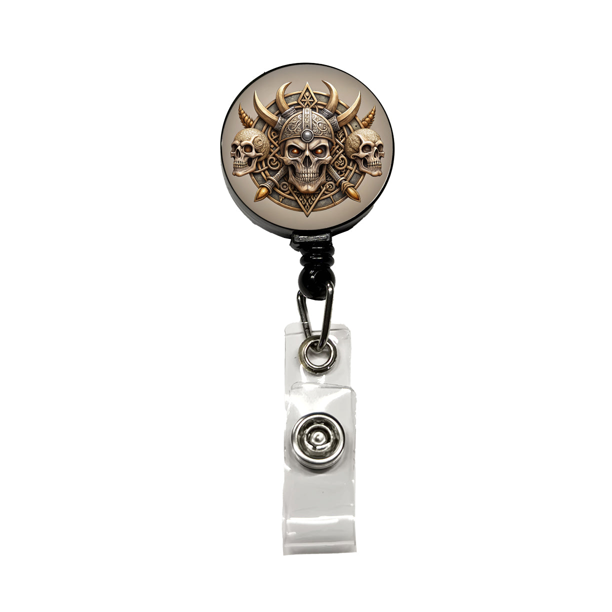Norse Viking Symbols With Skulls Retractable ID Key Card Name Tag Badge Holder with Clip