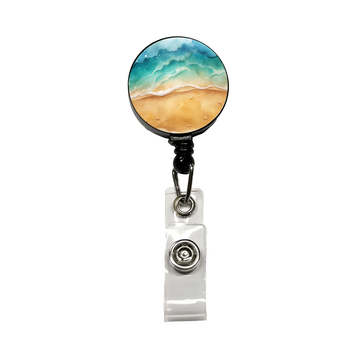 Sandy Tranquil Ocean Beach Retractable ID Key Card Name Tag Badge Holder with Clip