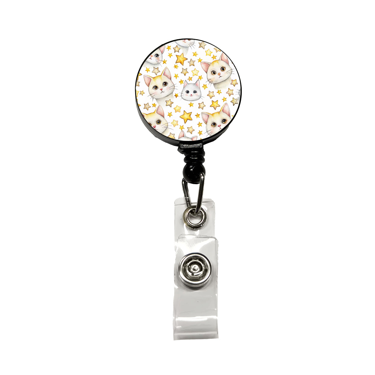 Sweet White Cats Yellow Stars Retractable ID Key Card Name Tag Badge Holder with Clip