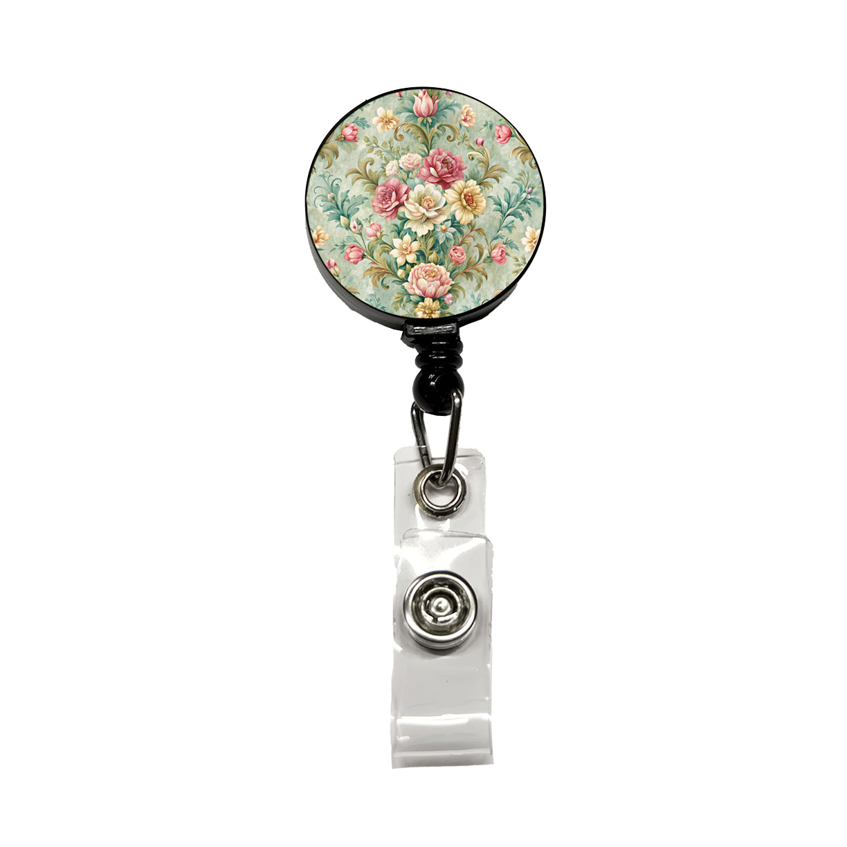 Victorian Flowers Floral Wallpaper Retractable ID Key Card Name Tag Badge Holder with Clip