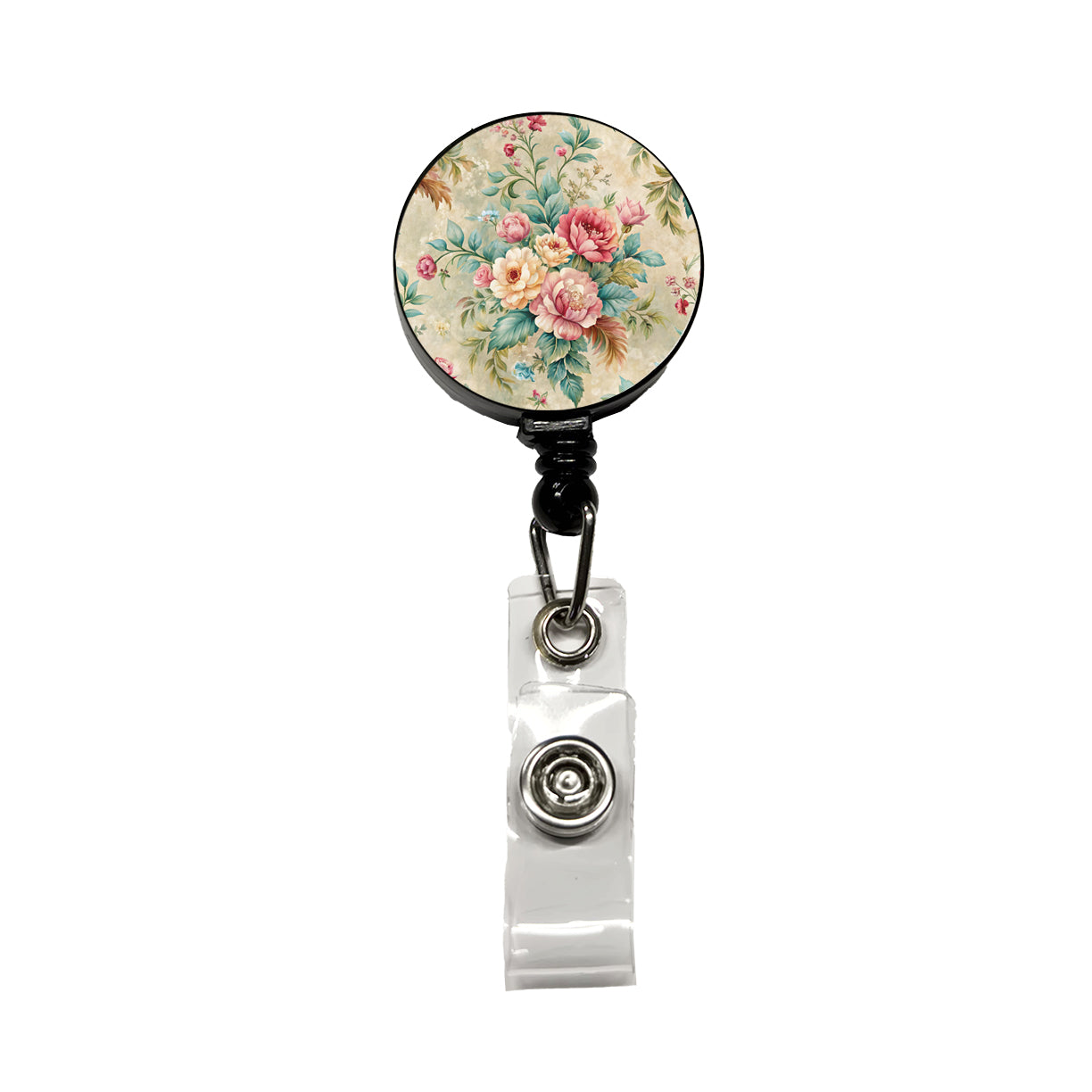 Victorian Flowers Wallpaper Retractable ID Key Card Name Tag Badge Holder with Clip