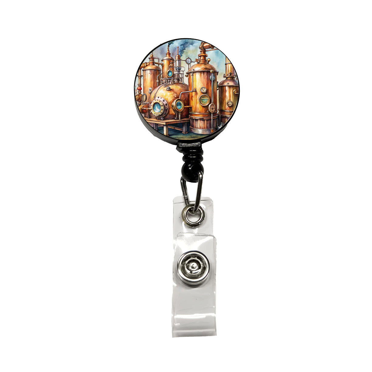 Steampunk Beer Alcohol Still Pipes And Gauges Retractable ID Key Card Name Tag Badge Holder with Clip