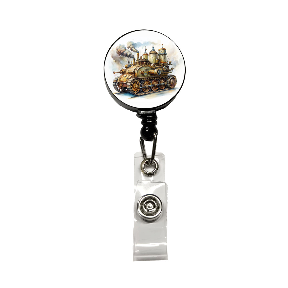 Steampunk Steam Engine Tank Fantasy Sci-fi Retractable ID Key Card Name Tag Badge Holder with Clip