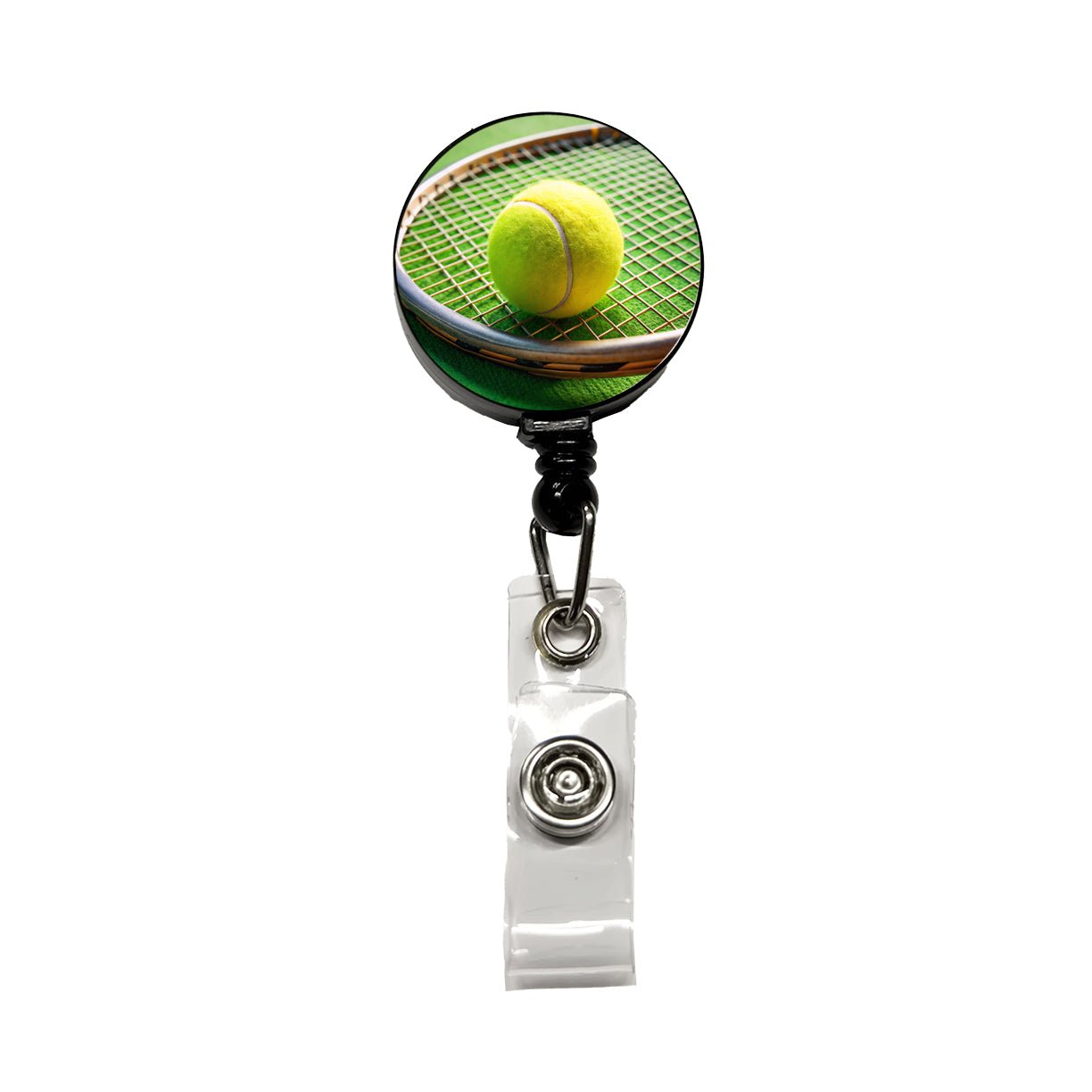 Tennis Racquet and Ball Close-up Retractable ID Key Card Name Tag Badge Holder with Clip