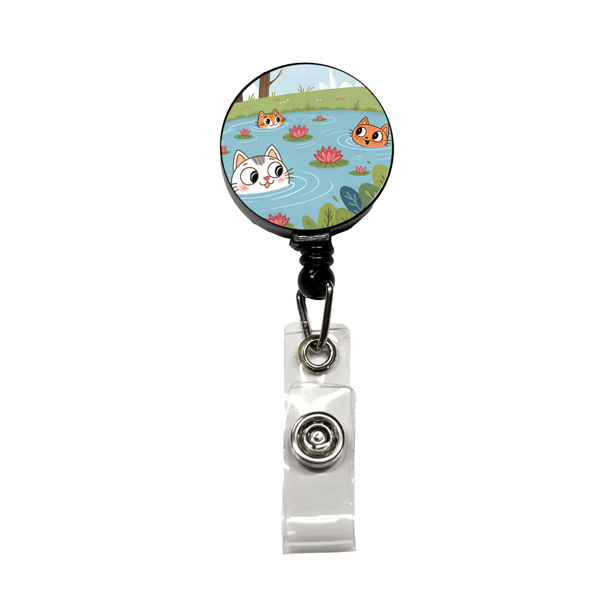 Cats Swimming In Pond Cute Retractable ID Key Card Name Tag Badge Holder with Clip