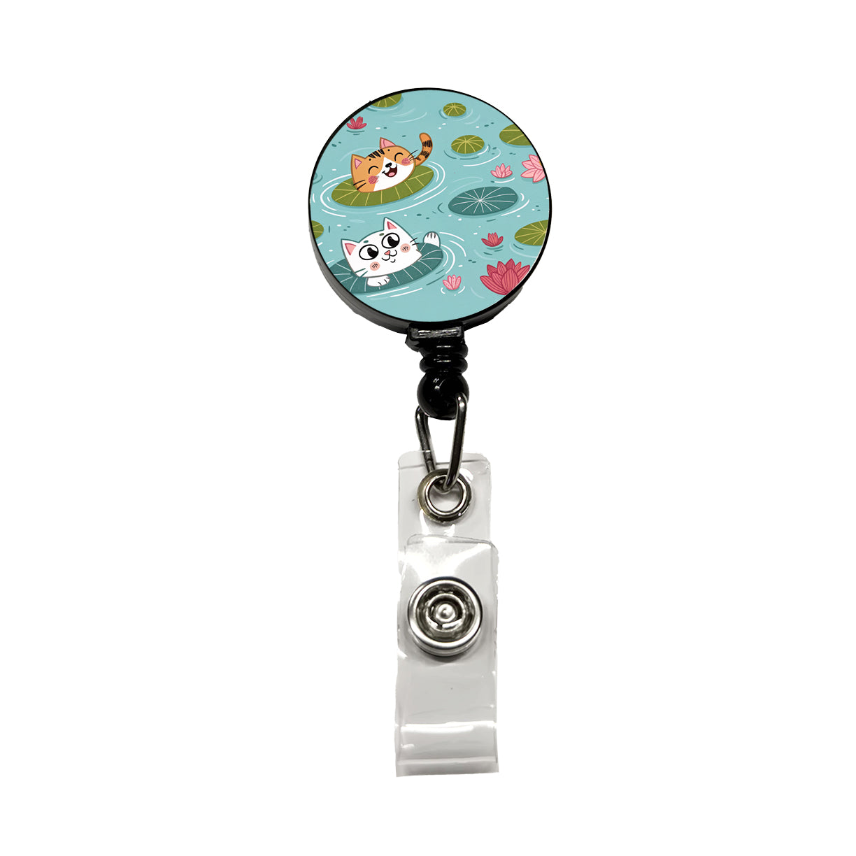 Cats Swimming In Pond Retractable ID Key Card Name Tag Badge Holder with Clip