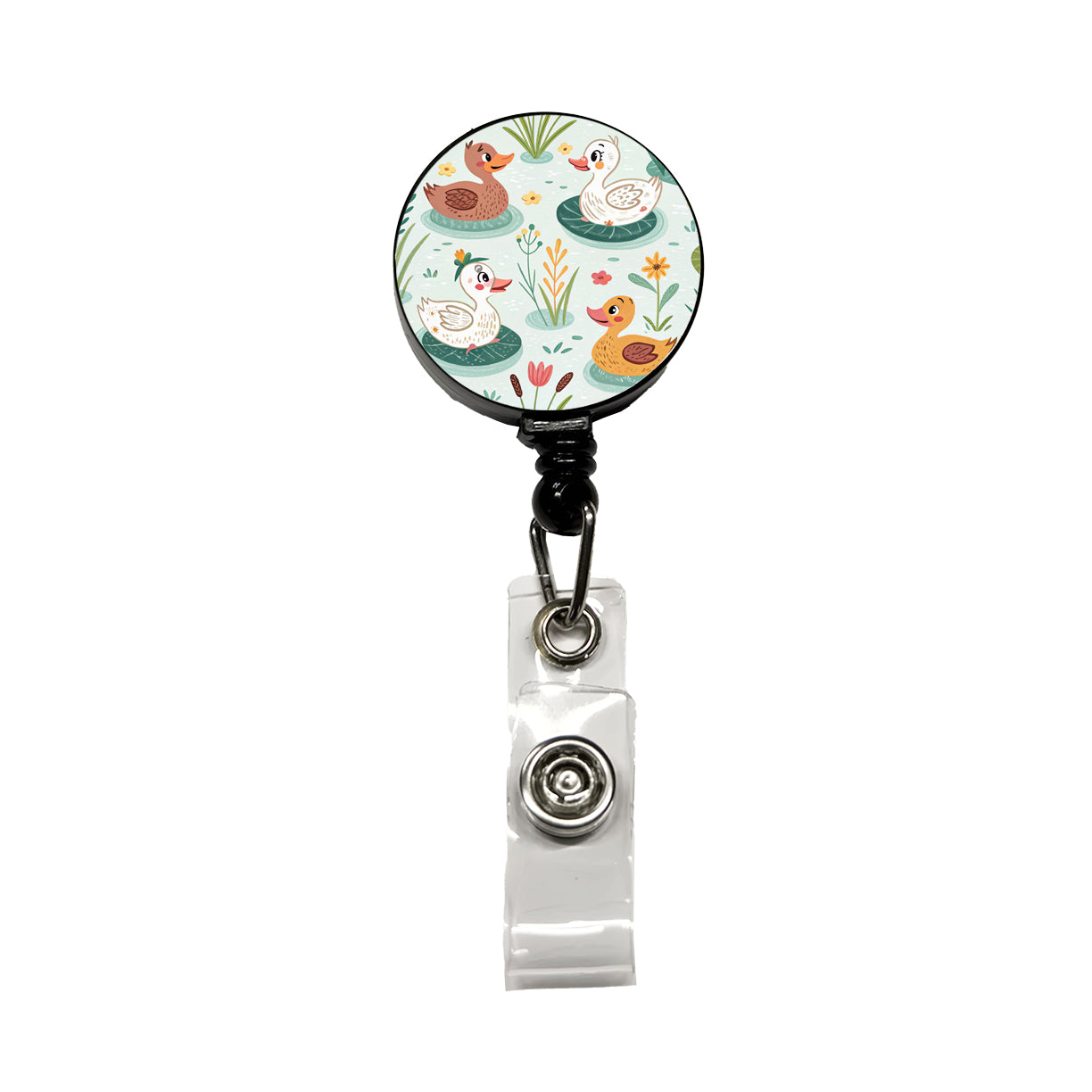 Cute Ducks In Pond Retractable ID Key Card Name Tag Badge Holder with Clip