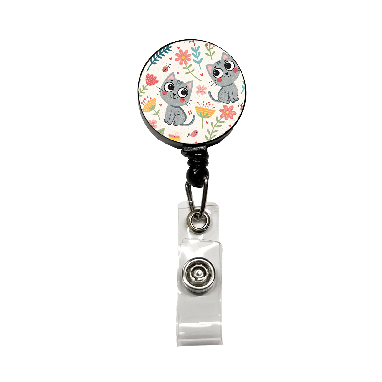 Cute Gray Cats Retractable ID Key Card Name Tag Badge Holder with Clip
