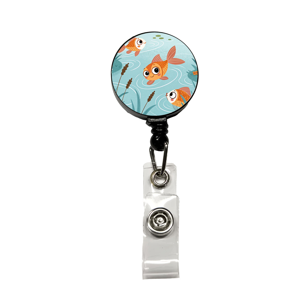 Gold Fish Swimming In Pond Retractable ID Key Card Name Tag Badge Holder with Clip