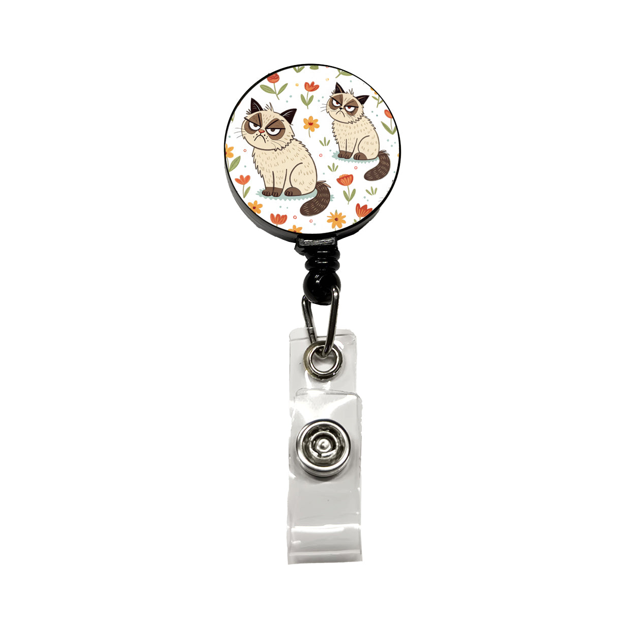 Grumpy Persian Cat Retractable ID Key Card Name Tag Badge Holder with Clip