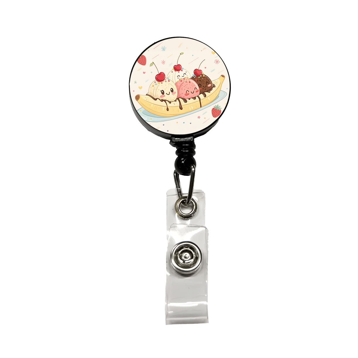Kawaii Banana Split Ice Cream Retractable ID Key Card Name Tag Badge Holder with Clip