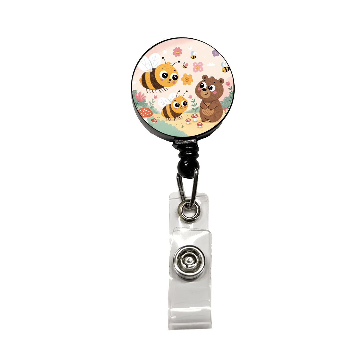Kawaii Bumble Bees Bear Retractable ID Key Card Name Tag Badge Holder with Clip
