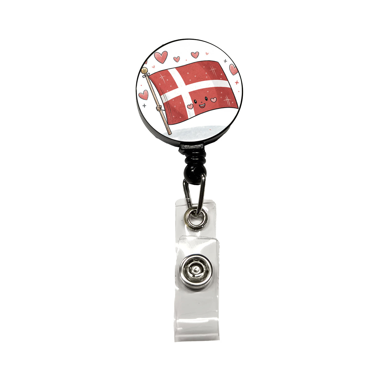 Kawaii Denmark Flag Retractable ID Key Card Name Tag Badge Holder with Clip