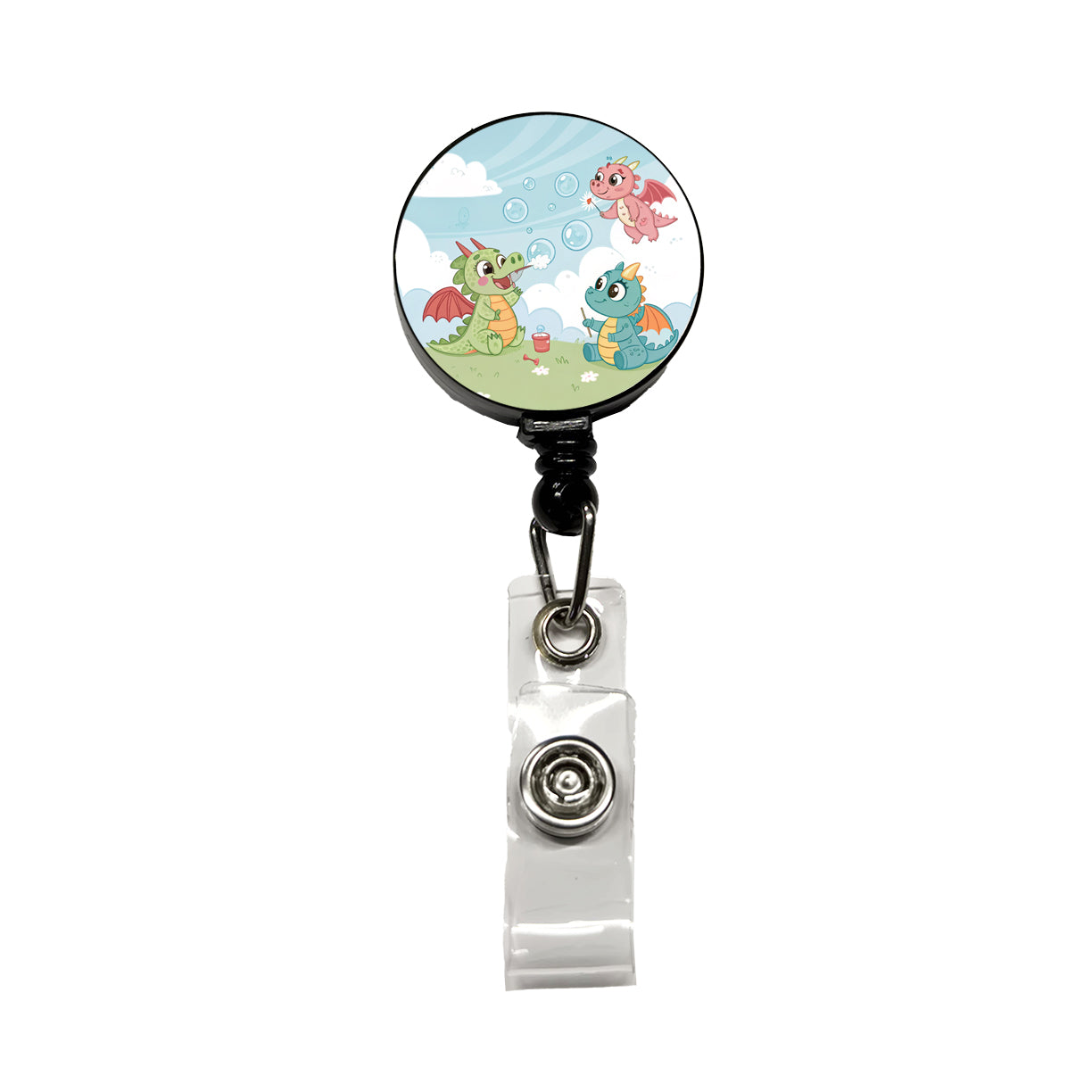 Kawaii Dragons Cute Retractable ID Key Card Name Tag Badge Holder with Clip