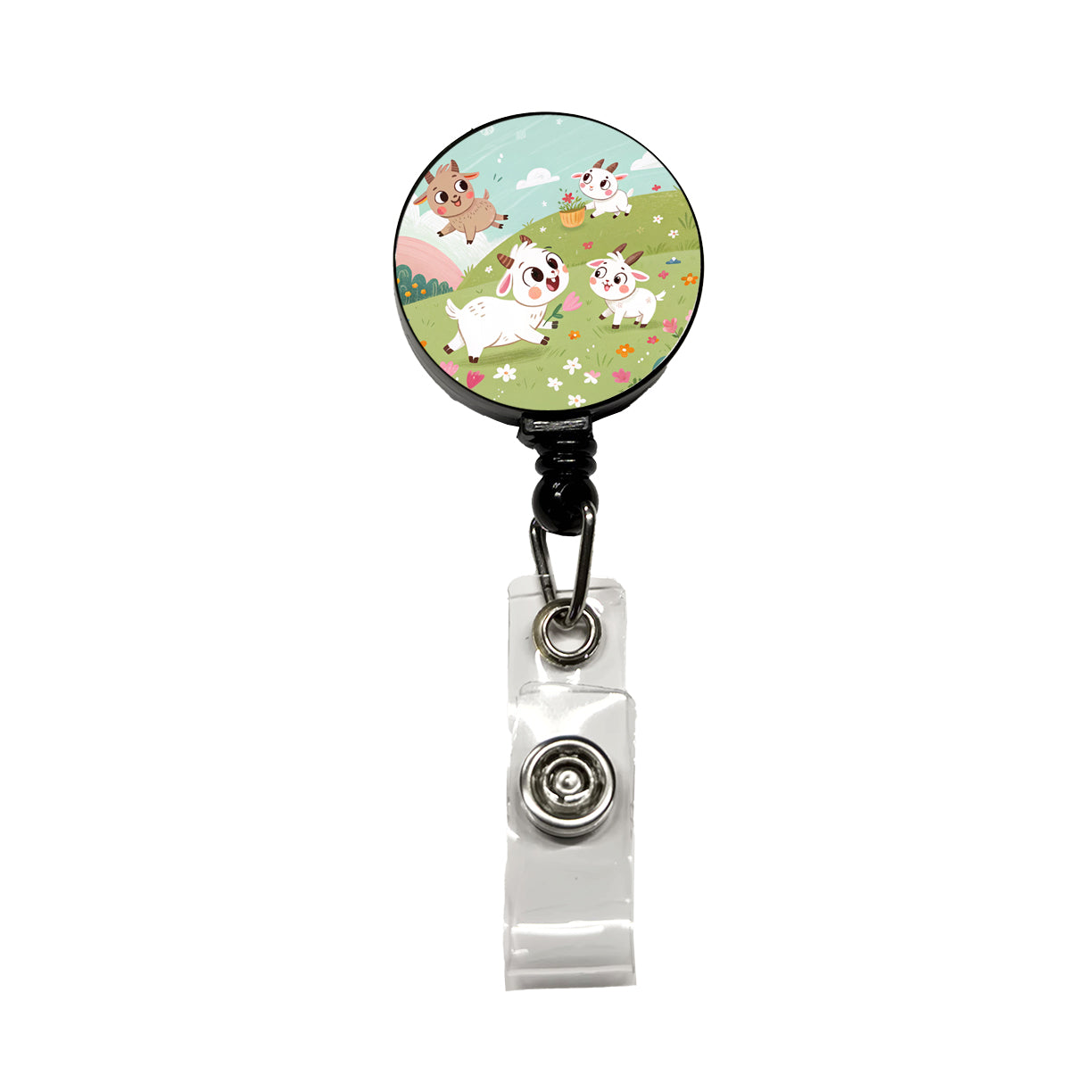 Kawaii Goats Retractable ID Key Card Name Tag Badge Holder with Clip