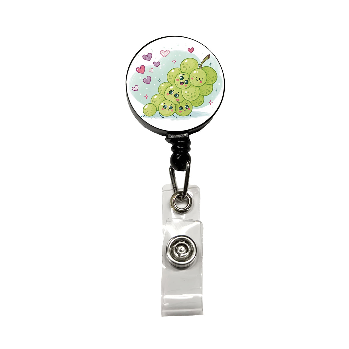 Kawaii Green Grapes And Hearts Retractable ID Key Card Name Tag Badge Holder with Clip