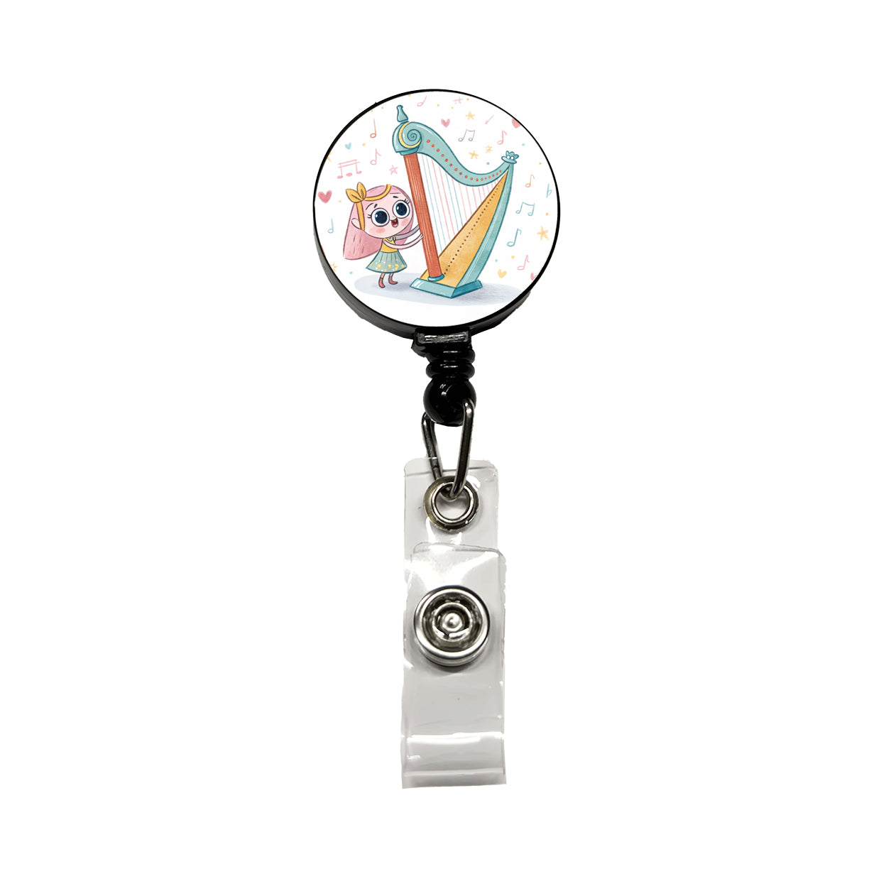 Kawaii Harp Music Retractable ID Key Card Name Tag Badge Holder with Clip