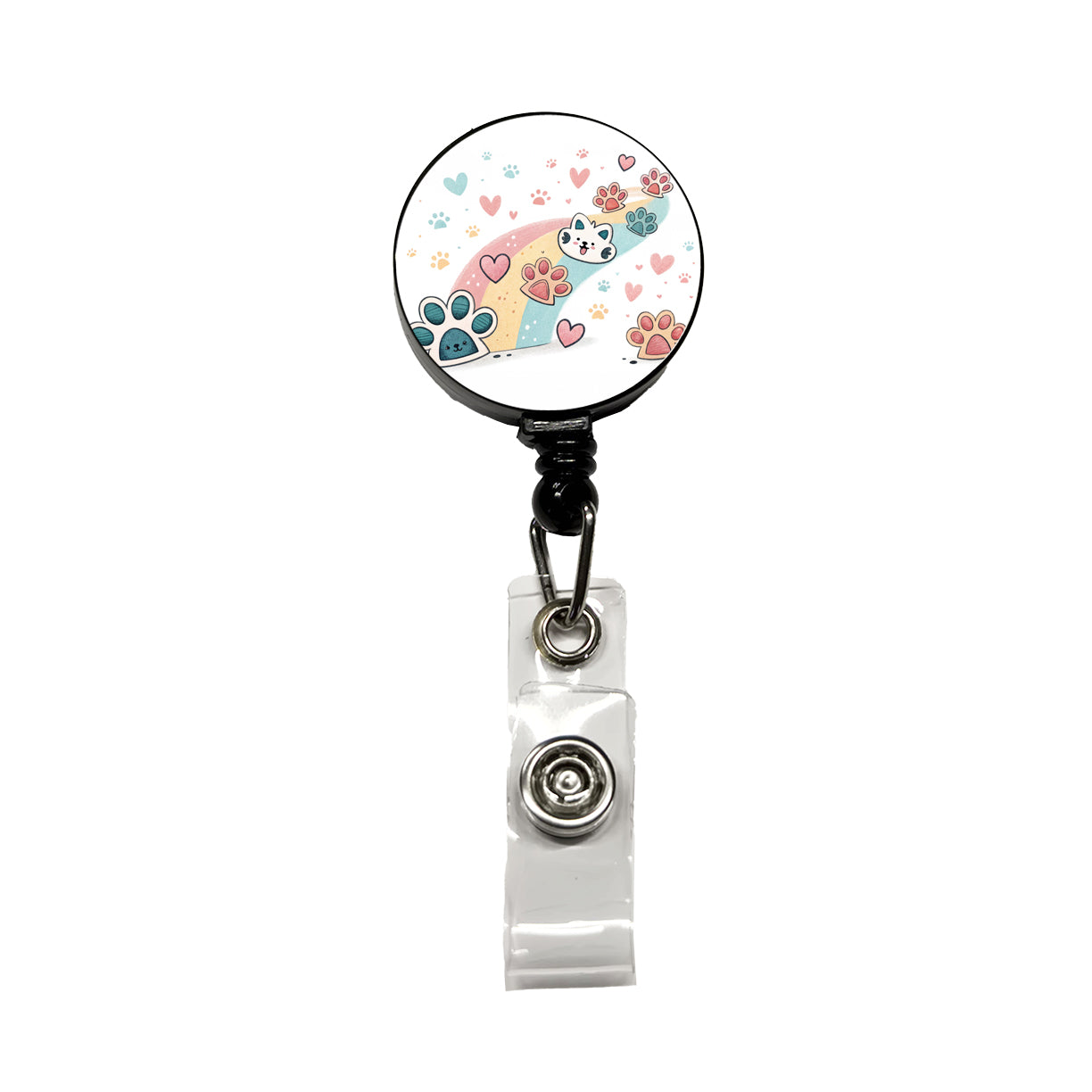 Kawaii Paw Prints And Hearts Sty Retractable ID Key Card Name Tag Badge Holder with Clip
