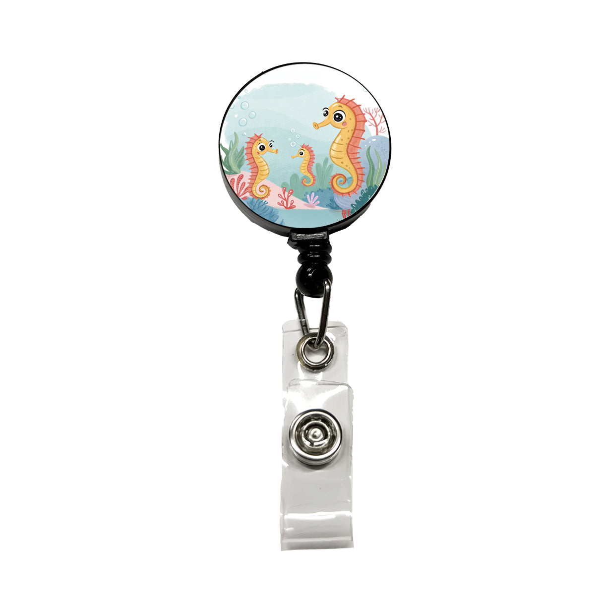 Kawaii Seahorses Retractable ID Key Card Name Tag Badge Holder with Clip