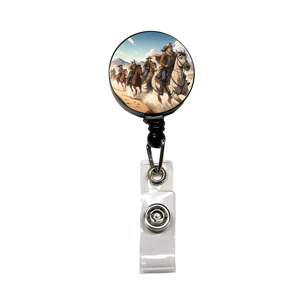 Bandits Riding Hard Old West Cowboys Western Retractable ID Key Card Name Tag Badge Holder with Clip