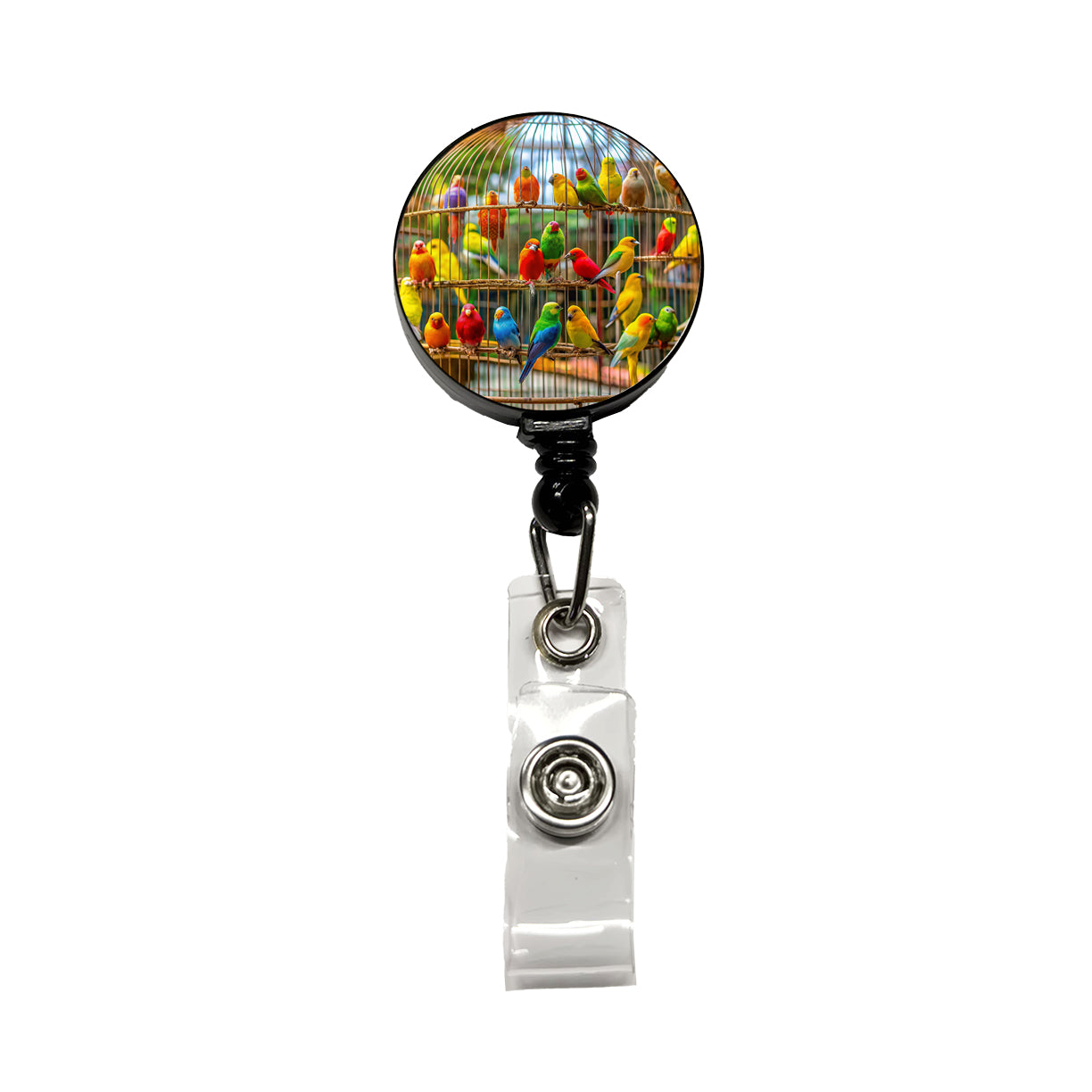 Bird Cage with Canaries Retractable ID Key Card Name Tag Badge Holder with Clip